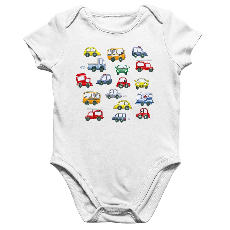 Body Bebê Algodão Carrinhos Coloridos - Branco