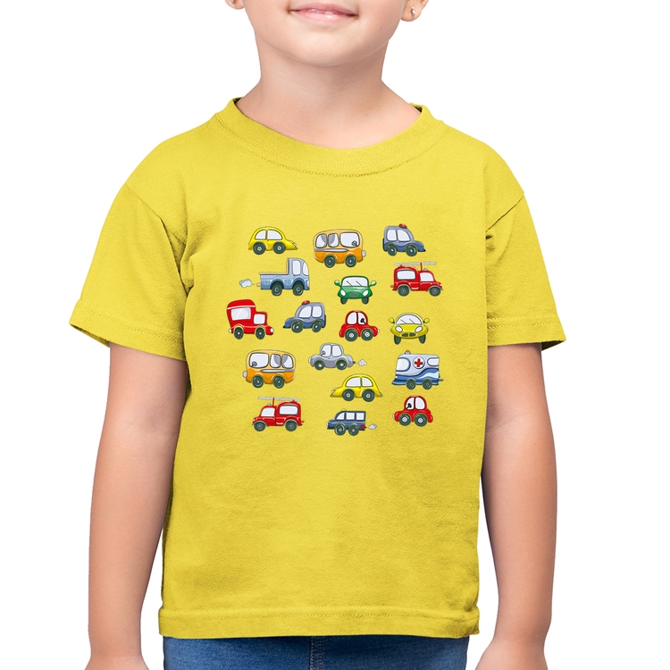 Camiseta Algodão Infantil Carrinhos Coloridos - Amarelo Canário
