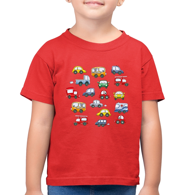 Camiseta Algodão Infantil Carrinhos Coloridos - Vermelha