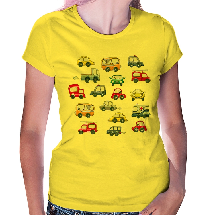 Baby Look Carrinhos Coloridos - Amarela