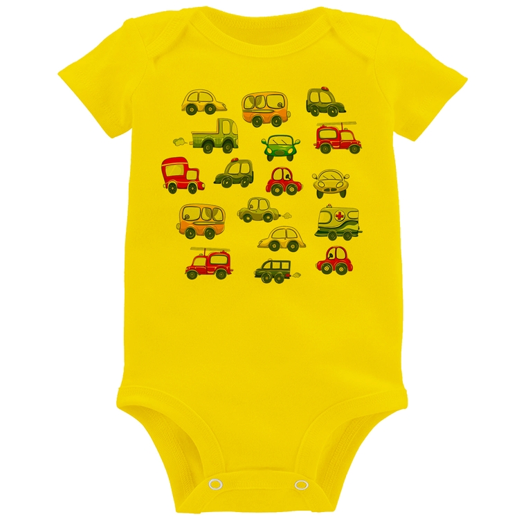 Body Bebê Carrinhos Coloridos - Amarelo