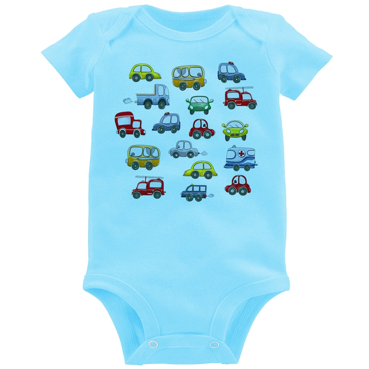Body Bebê Carrinhos Coloridos - Azul Bebê