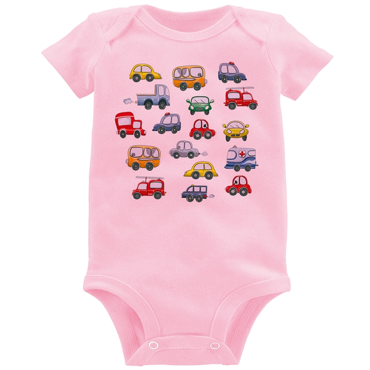 Body Bebê Carrinhos Coloridos - Rosa Bebê