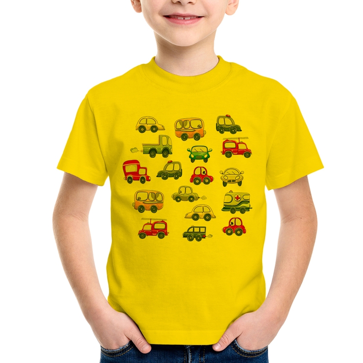Camiseta Infantil Carrinhos Coloridos - Amarela
