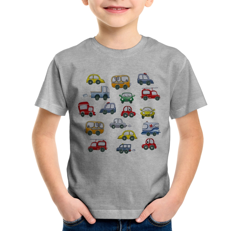 Camiseta Infantil Carrinhos Coloridos - Cinza