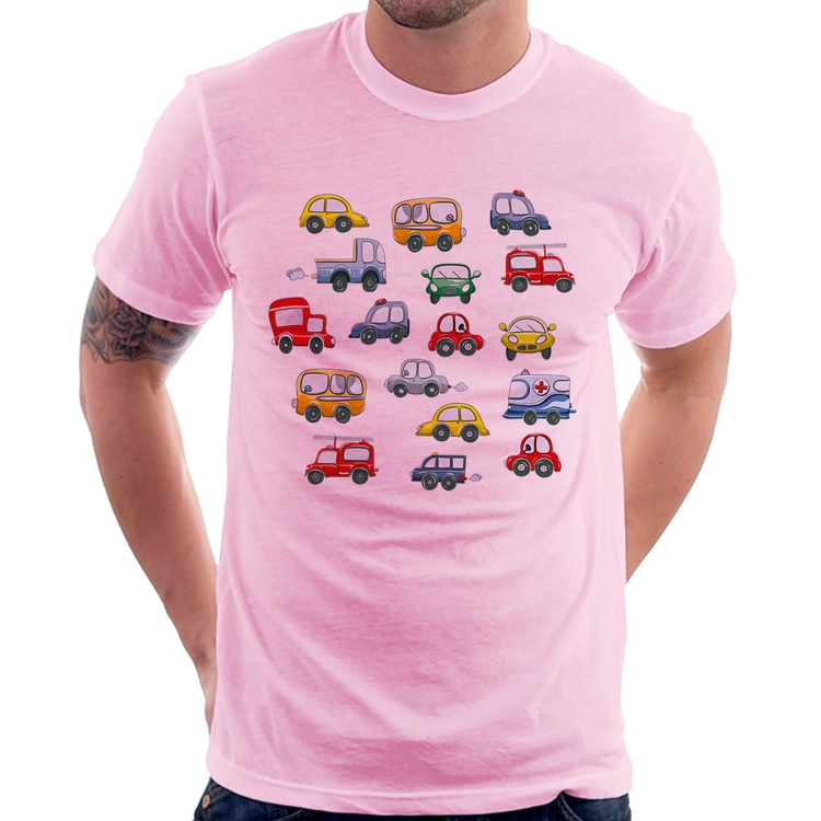 Camiseta Carrinhos Coloridos - Rosa Bebê
