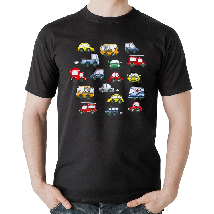 Camiseta Algodão Carrinhos Coloridos