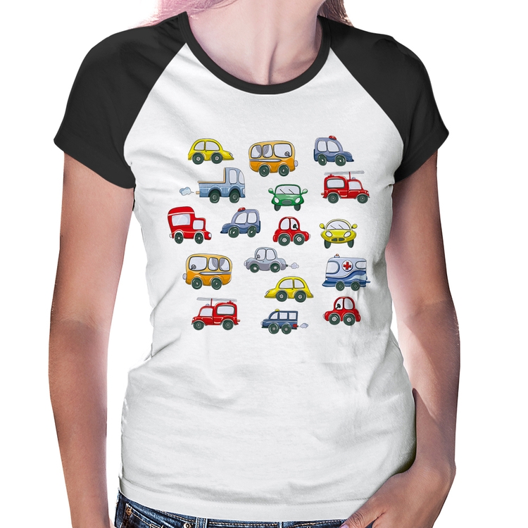 Baby Look Raglan Carrinhos Coloridos
