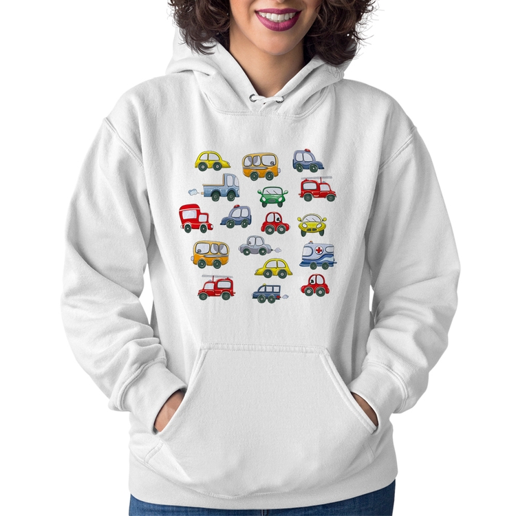 Moletom Feminino Carrinhos Coloridos - Branco