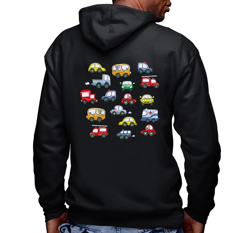 Blusa Moletom Carrinhos Coloridos Masculina com Capuz e Zíper