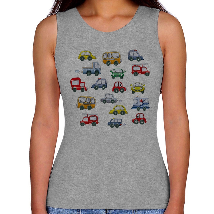 Regata Feminina Carrinhos Coloridos - Cinza