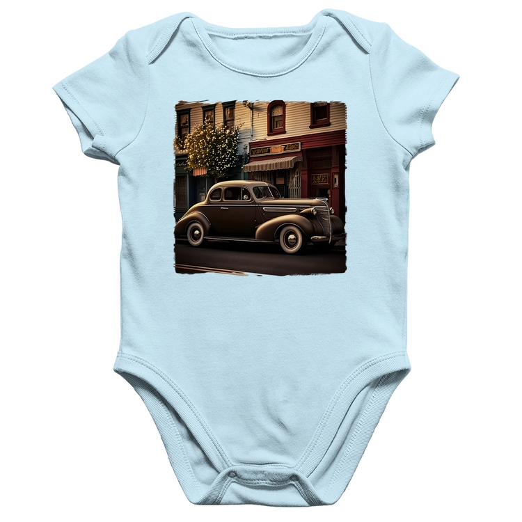 Body Bebê Algodão Carro antigo na cidade - Azul Bebê