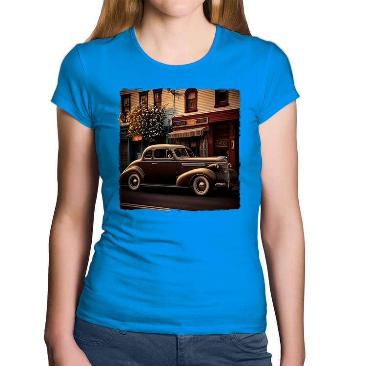 Baby Look Algodão Carro antigo na cidade - Azul