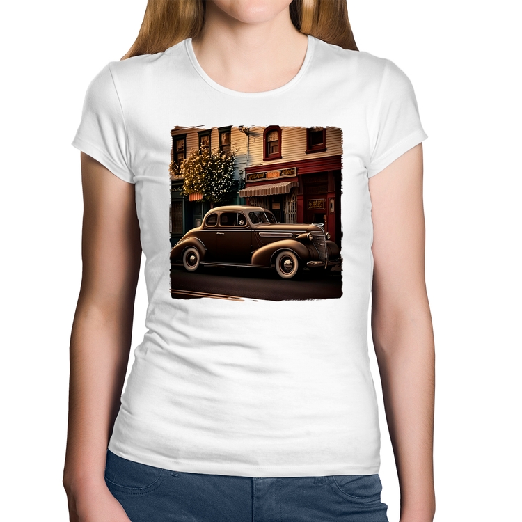 Baby Look Algodão Carro antigo na cidade - Branca