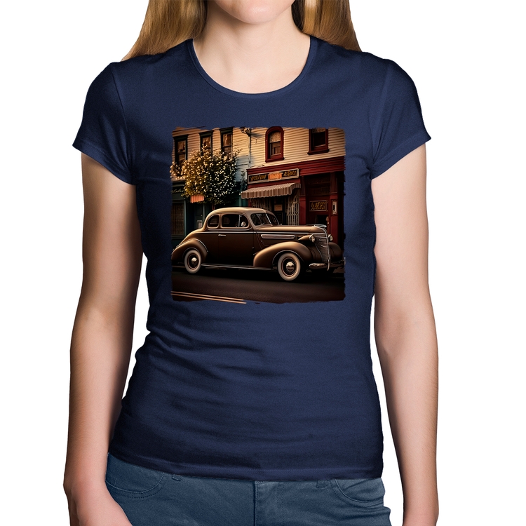 Baby Look Algodão Carro antigo na cidade - Marinho