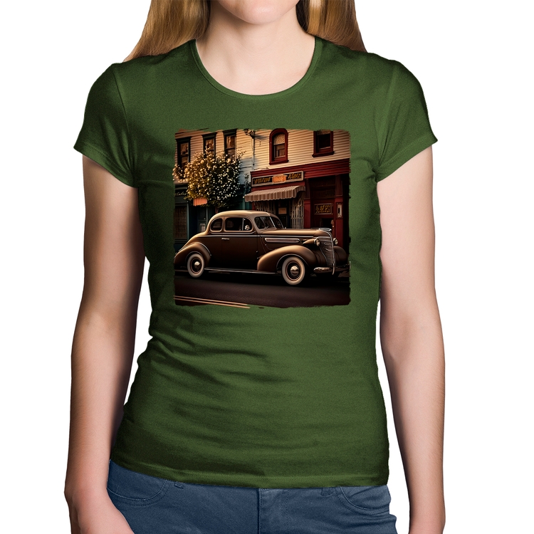 Baby Look Algodão Carro antigo na cidade - Musgo