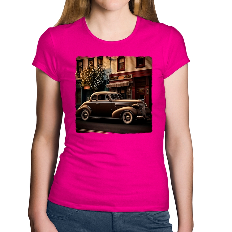 Baby Look Algodão Carro antigo na cidade - Rosa