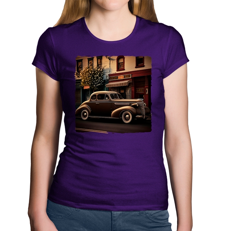 Baby Look Algodão Carro antigo na cidade - Roxa