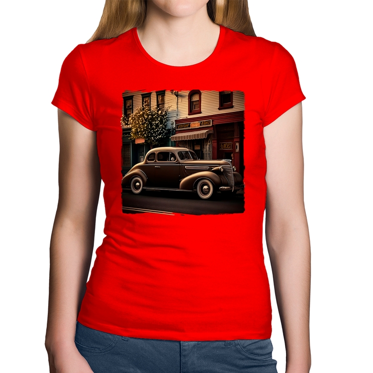 Baby Look Algodão Carro antigo na cidade - Vermelha