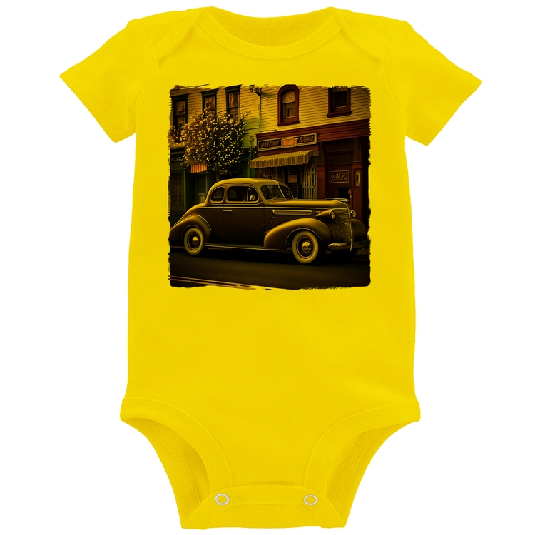 Body Bebê Carro antigo na cidade - Amarelo