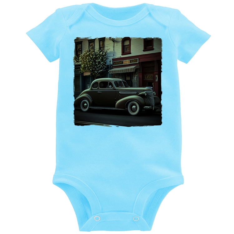 Body Bebê Carro antigo na cidade - Azul Bebê