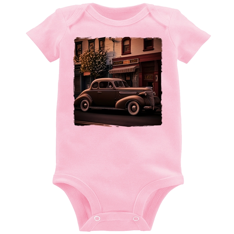 Body Bebê Carro antigo na cidade - Rosa Bebê
