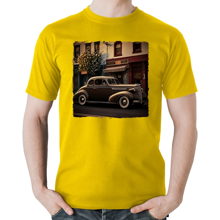 Camiseta Algodão Carro antigo na cidade - Amarela