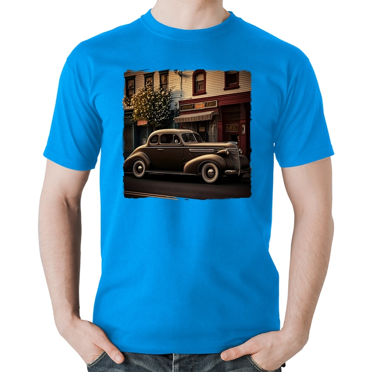 Camiseta Algodão Carro antigo na cidade - Azul