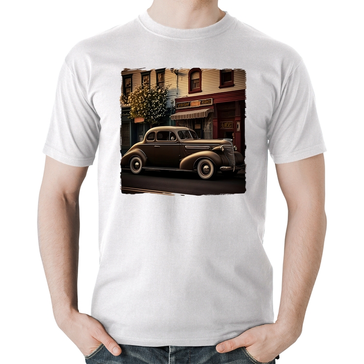 Camiseta Algodão Carro antigo na cidade - Branca