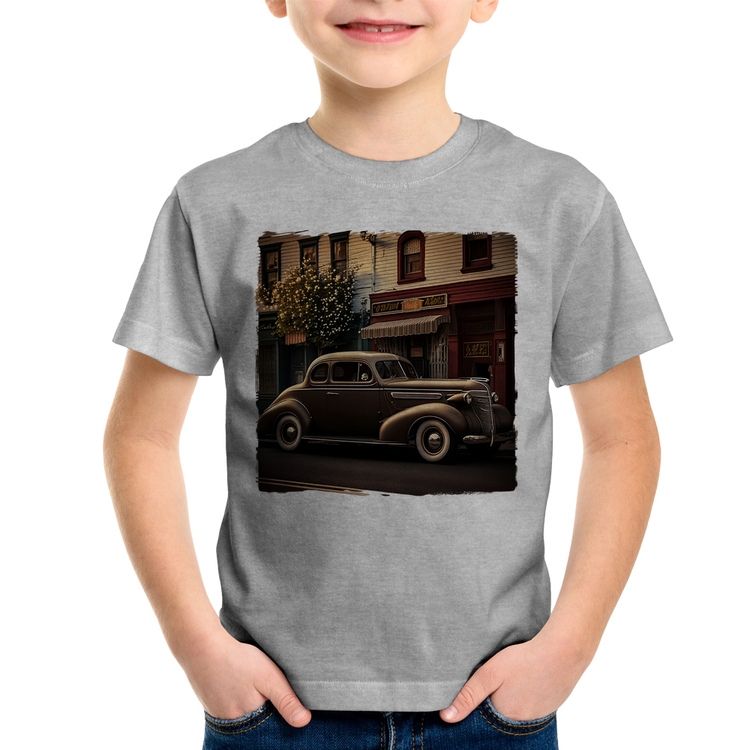 Camiseta Infantil Carro antigo na cidade - Cinza