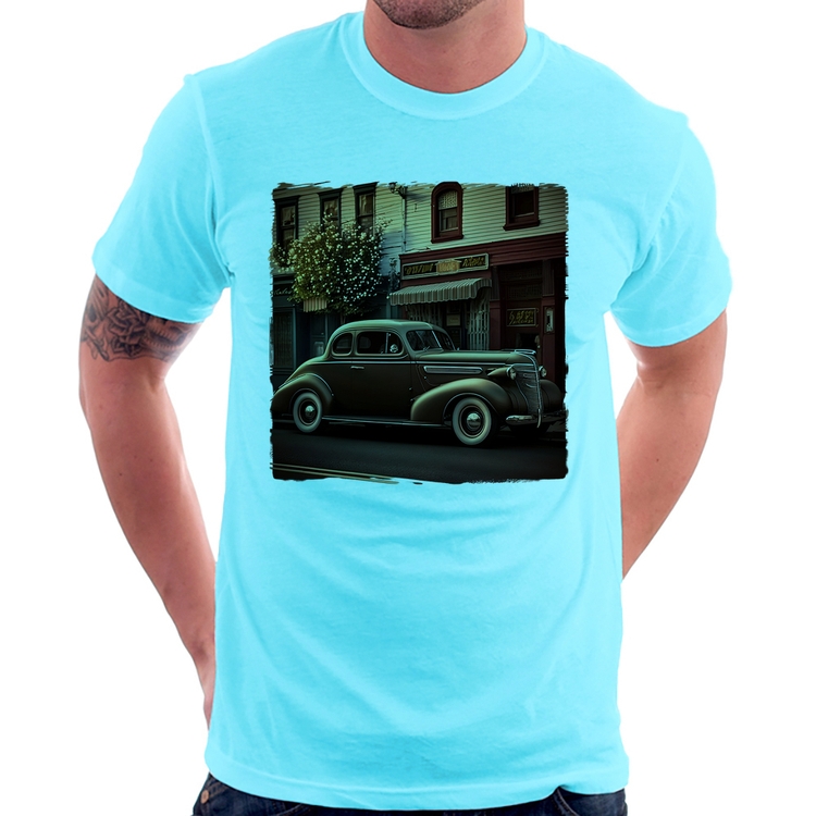 Camiseta Carro antigo na cidade - Azul Claro
