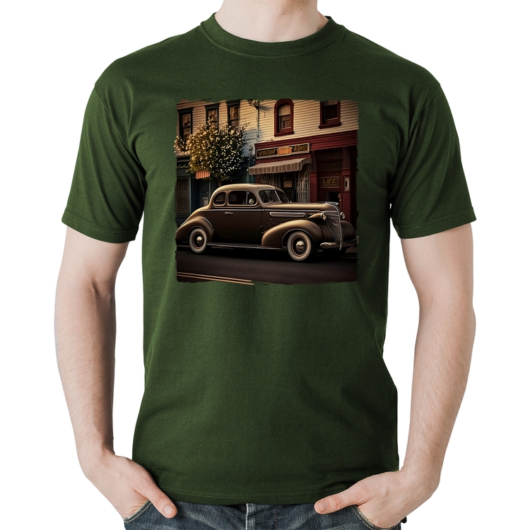 Camiseta Algodão Carro antigo na cidade - Musgo