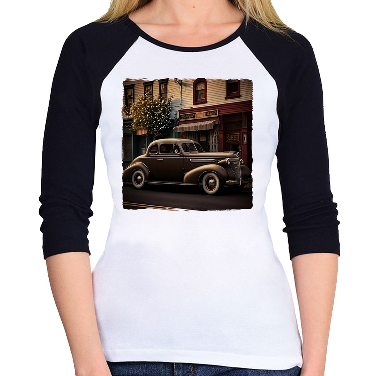 Baby Look Raglan Carro antigo na cidade Manga 3/4
