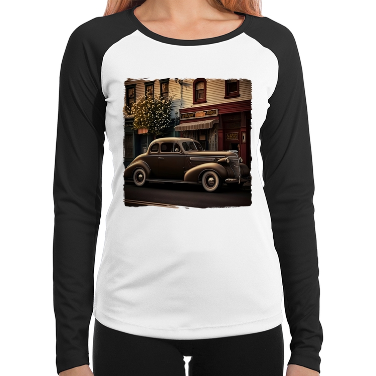 Baby Look Raglan Carro antigo na cidade Manga Longa
