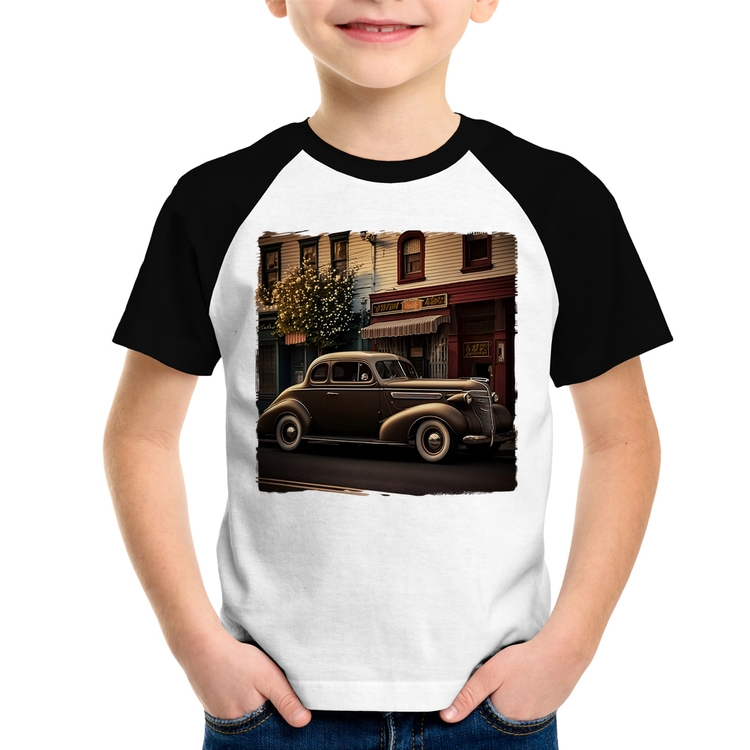 Camiseta Raglan Infantil Carro antigo na cidade