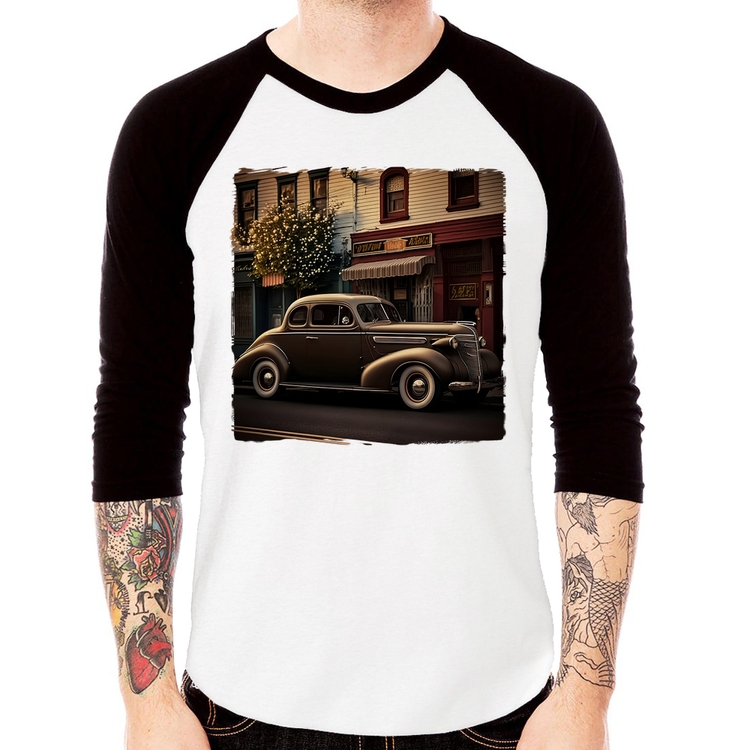 Camiseta Raglan Carro antigo na cidade Manga 3/4