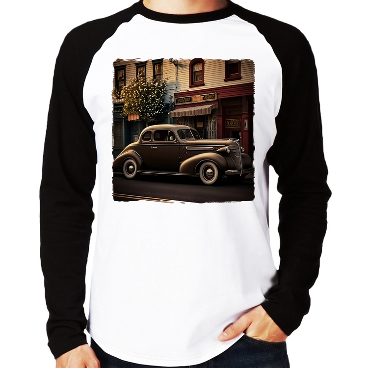 Camiseta Raglan Carro antigo na cidade Manga Longa