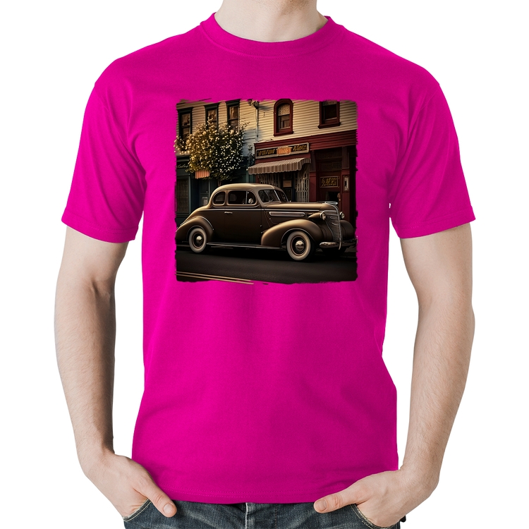 Camiseta Algodão Carro antigo na cidade - Rosa
