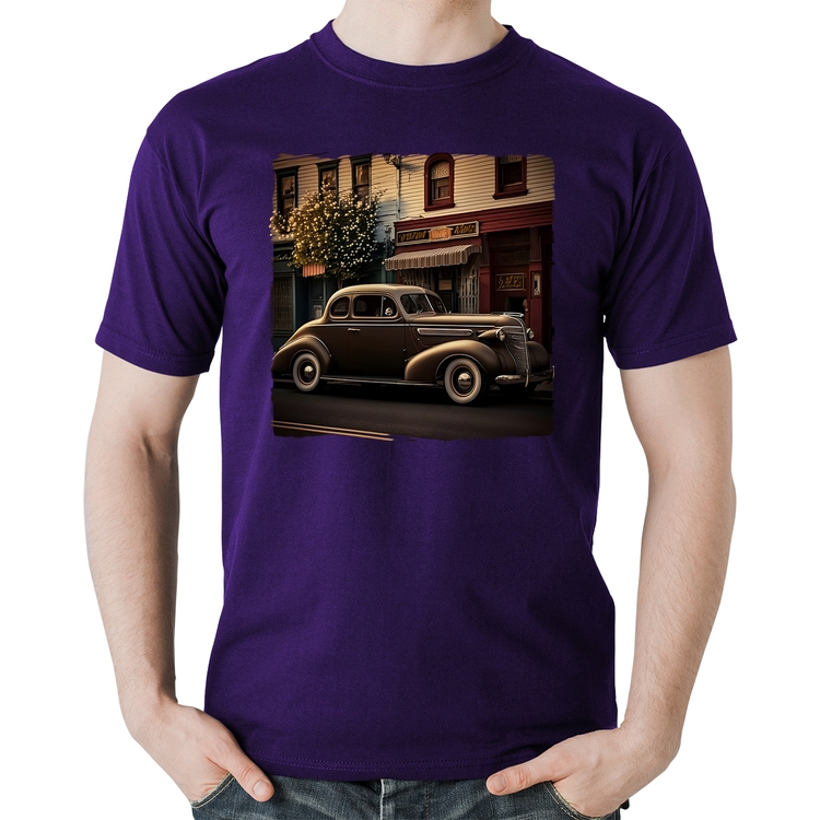 Camiseta Algodão Carro antigo na cidade - Roxa