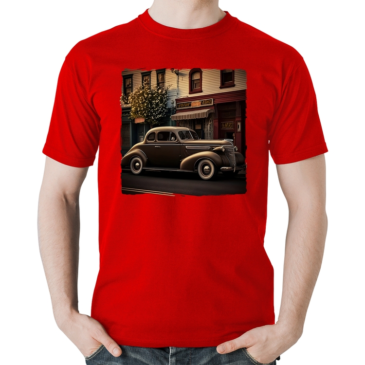 Camiseta Algodão Carro antigo na cidade - Vermelha