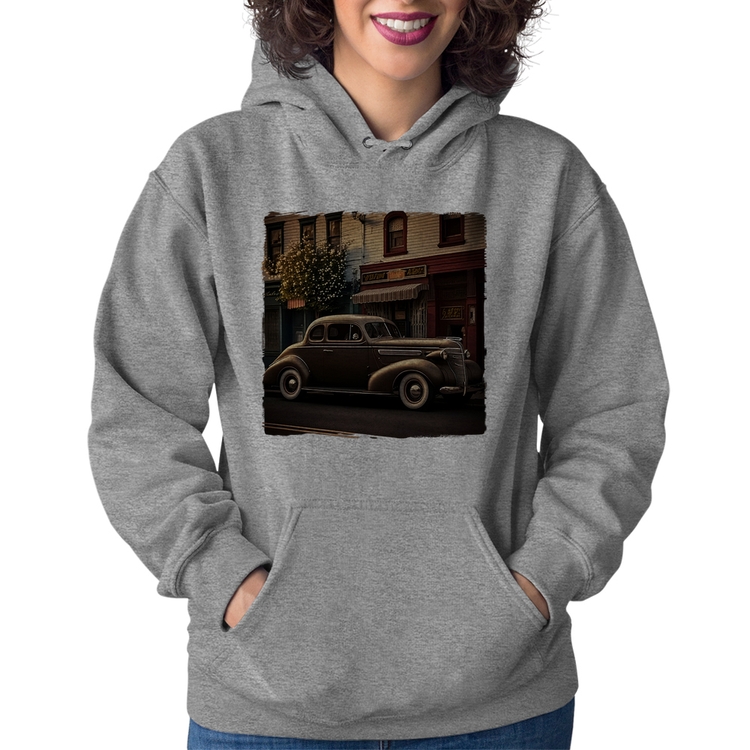 Moletom Feminino Carro antigo na cidade - Cinza
