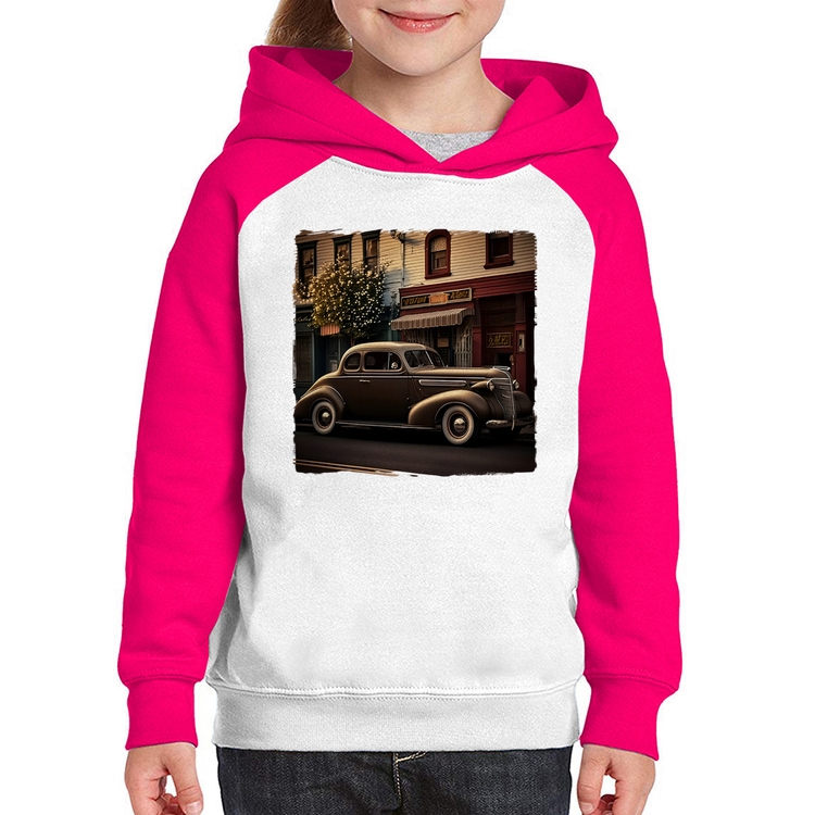 Moletom Infantil Carro antigo na cidade - Branco/Rosa