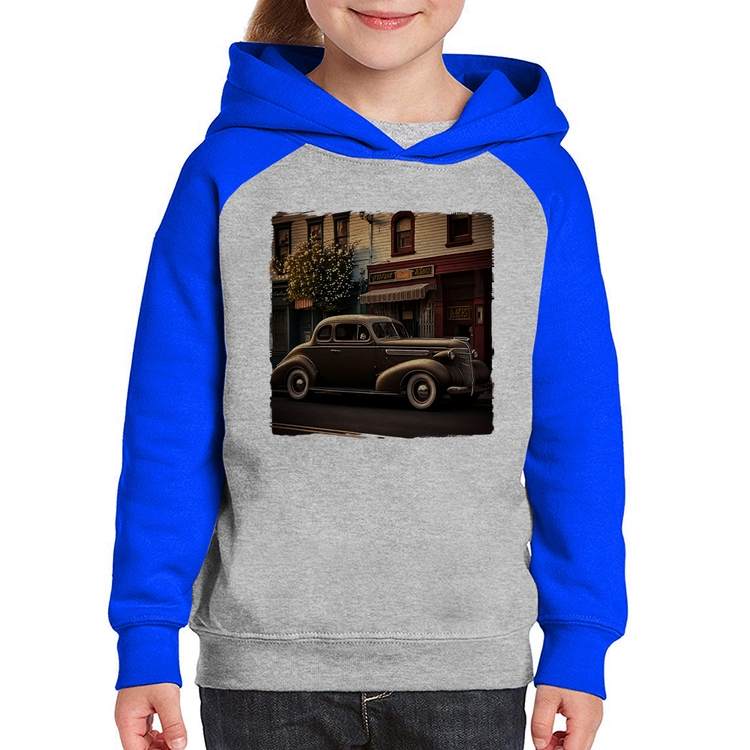 Moletom Infantil Carro antigo na cidade - Cinza/Azul