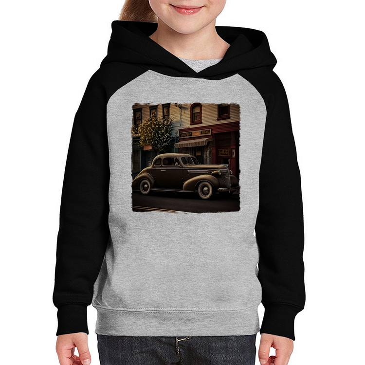 Moletom Infantil Carro antigo na cidade - Cinza/Preto