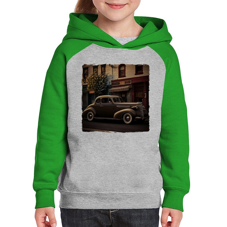 Moletom Infantil Carro antigo na cidade - Cinza/Verde