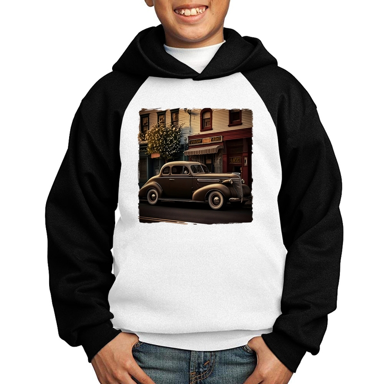 Moletom Infantil Carro antigo na cidade - Branco/Preto