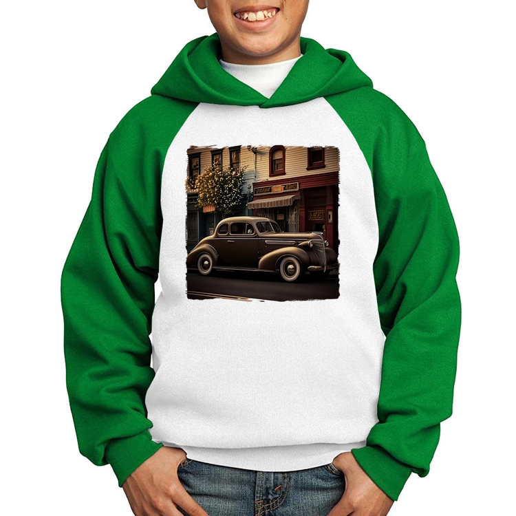 Moletom Infantil Carro antigo na cidade - Branco/Verde