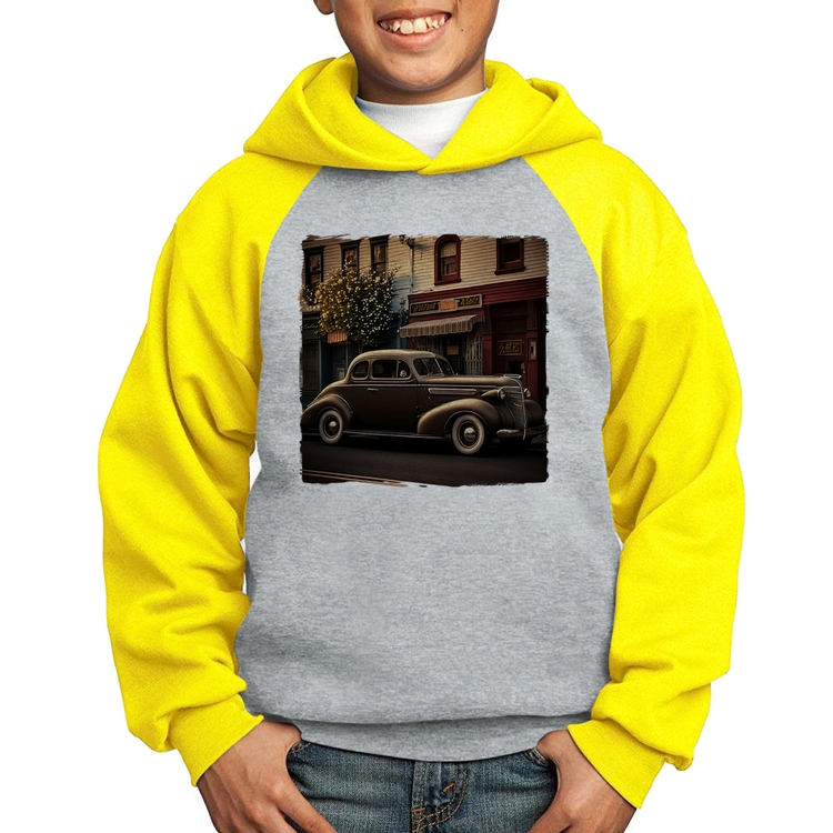 Moletom Infantil Carro antigo na cidade - Cinza/Amarelo