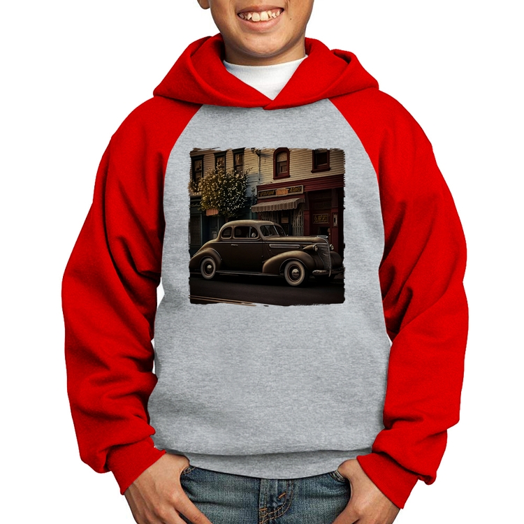 Moletom Infantil Carro antigo na cidade - Cinza/Vermelho