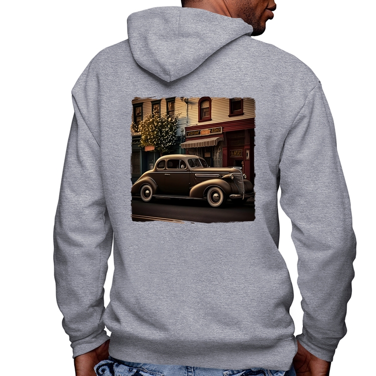 Blusa Moletom Carro antigo na cidade Masculina com Capuz e Zíper - Mescla